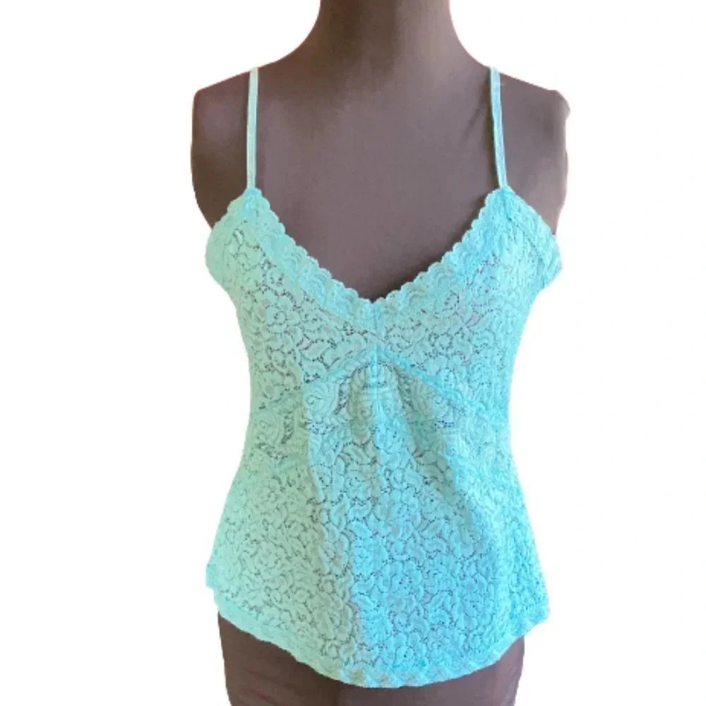 VINTAGE Enchanted Aqua‎ Floral Lace Camisole, Size Large (measures small)
